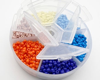 3mm Czech Glass Seed Bead Color Palette In Six Colors, Segmented Storage Container Included, Opaque Colors, 300 Seed Beads Per Color