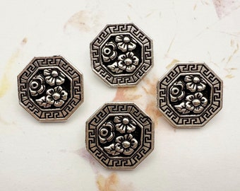 17mm Blossom Buttons, by Tierra Cast, Shank Button, Plated Pewter Buttons, Greek and Flora Design