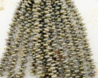 6mm Lentil Shaped Beads, Luster Opaque Green Picasso, Single Hole, Top Drilled (50)
