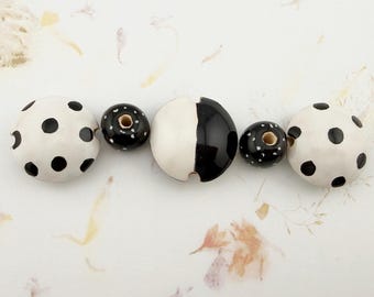 Set of Five, Black with White Polka Dots