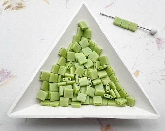 Tila Beads, Matte Opaque Chartreuse AB Miyuki Tila Beads, 10 GM Loose Pack, Tila Beads