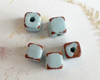 Pueblo Blue Ceramic Beads, Square, 9mm Squares, 5 Beads Per Loose Pack