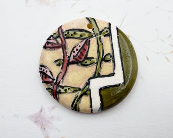Pink Branches by Damyanah Studio, Small Pendant, Hand Painted and Hand Glazed Stoneware Pendant