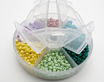 3mm Czech Glass Seed Bead Color Palette In Six Colors, Segmented Storage Container Included, Opaque Colors, 300 Seed Beads Per Color