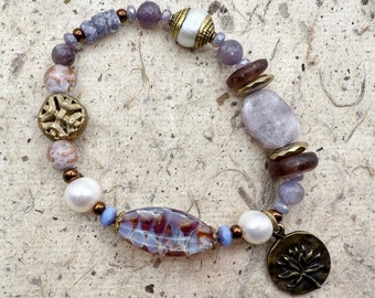Lotus Gathering Bracelet, A Collection Of Thoughts, Colors, Textures, Shapes, Ideas and More, Then Accented with a Lotus Charm