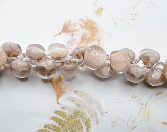 Nude Pink, Glitter Series, Unicorne Boro Teardrop Beads With Inside Nude Tones and Glitter, Clear Boro Glass On The Outside, 25 Beads