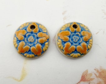 Hand Crafted Stoneware Acanthus Beads: Majolica Style, Set of Two