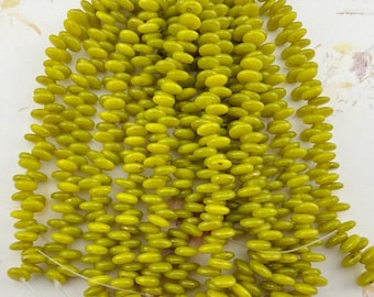 Gold Marbled Chartreuse 6mm Czech Glass Lentil Shaped Beads, 50 per Strand