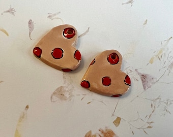 Hand Crafted Stoneware Hearts: Whimsical Glazed Pair by Damyanah Studio