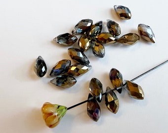 Rose Gold Plated Crystal Faceted Teardrops, Glass Briolette, 6x12mm Faceted Teardrop Beads, 20 Teardrops Per Bag