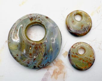 Midnight Spell Halo Disk Bead Set, Boro Glass with Dichro, Hand Crafted in California, Set of Three Beads