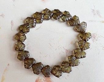 Green Transparent Maple Leaf Beads with Silver Luster, 10x13mm