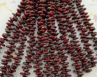 Opaque Red Picasso Czech Glass Lentil Beads: 6mm, 50pc Strand
