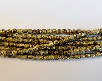 4mm Topaz Crystal Etched Fire Polish Beads, Faceted 4mm Fire Polish Beads, 50 Beads Per Strand