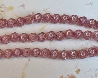 Hibiscus Czech Glass Flower, 8mm, Transparent Blush with Pink Finish, Light Pink, Table Cut Czech Glass Hibiscus Flowers, 15 Flowers