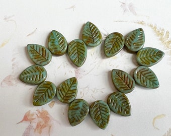Dogwood Leaves, 12x16mm, Tea Green with Picasso, Dogwood Leaf Beads, 15 Leaves Per Strand