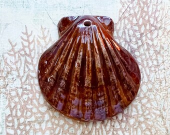 Stoneware Shell Pendant, Hand Carved and Hand Glazed