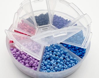 3mm Czech Glass Seed Bead Color Palette In Six Colors, Segmented Storage Container Included, Opaque Colors, 300 Seed Beads Per Color