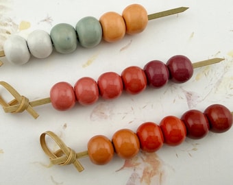 Set of Six Large Hole Stoneware Round Beads, 3 Colors, 2 of Each