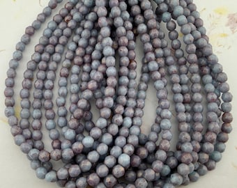Czech Glass 4mm Faceted Round Beads, Thistle with Hyacinth Finish (50 per Strand)
