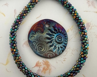 XAZ Raku Round Pendant, Radiant Sun, 45mm