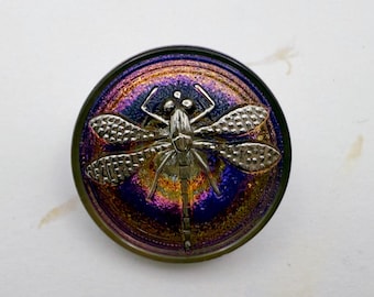 22mm Hand Painted Dragonfly Button: Semi-Transparent Honeydew, Shank
