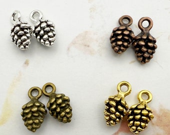 Pine Cone Dangles, Pine Cone Charms, Pine Cone Drops, Sets of Two, Select Silver, Gold, Antique Brass or Antique Copper