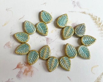 Dogwood Leaves, 12x16mm, Honey with Turquoise Wash, Dogwood Leaf Beads, 15 Leaves Per Strand