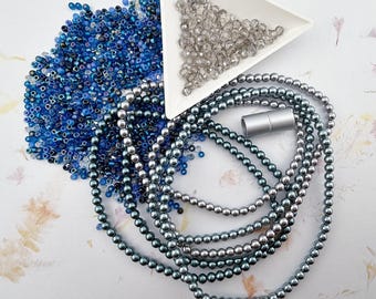 KIT, Every Day Pretty in Blue Grotto, Beads, Clasp and Loading Instructions
