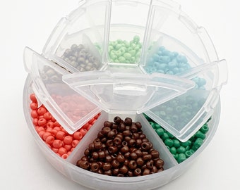 3mm Czech Glass Seed Bead Color Palette In Six Colors, Segmented Storage Container Included, Opaque Colors, 300 Seed Beads Per Color