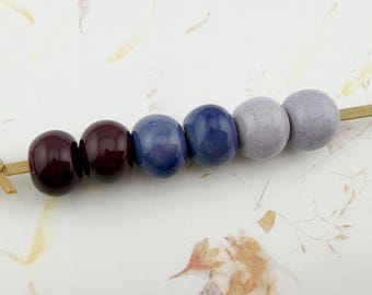 Set of Six Large Hole Round Solid Color Glazed Stoneware Beads