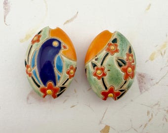 New! Color Way, Blue Bird Almond Shaped Beads, Two Sided Design
