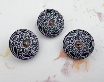 18mm Round Jewel Spiral Button, Green Tourmaline with Light Purple