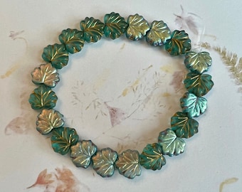 Maple Leaf Beads 13x11mm, Sky Blue with Matte and AB Finishes and Gold Wash, Maple Leaf Beads, 20 Pieces Per Strand