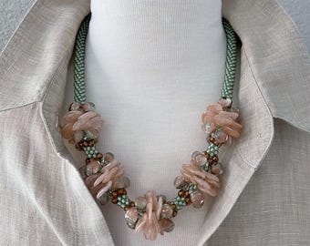 Beaded Kumihimo Statement Necklace, Measures 22 Inches and Finishes with an Antique Copper  Magnetic Clasp and Coordinating End Caps