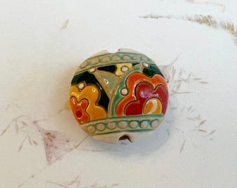Fun Flowers Lentil Shaped Beads, Focal Beads, Golem Design Studio, Pendant Lentil Beads, Mixed Technique Beads