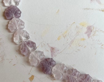 Leaf Beads 13x11mm, Semi Transparent Clear and Light Lavender with Gold Wash, Maple Leaf Beads, Grape Leaf Beads