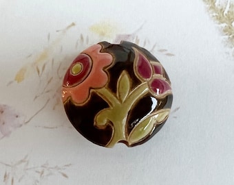 Old Lace, Brown, Pink and Rose Lentil Beads, Lentil Shaped Ceramic Beads by Golem Design Studio