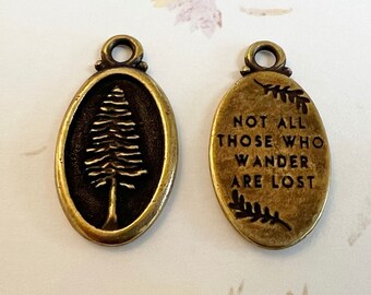 Redwood Tree, Oval Pendant or Charm, Oxidized Brass Plated Pewter, An Awe-Inspiring Emblem of Nature at Her Finest, Front and Back Design