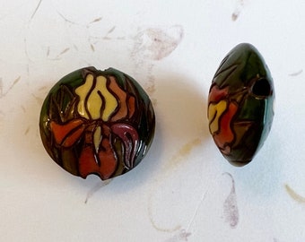 Sunset Iris on Terracotta, Lentil Shaped Beads
