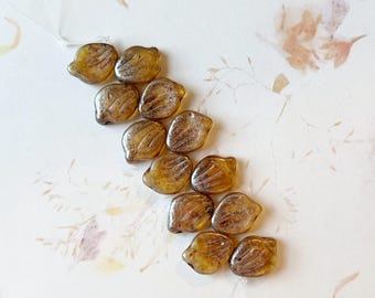 Crystal Champagne Peony Petal Czech Glass Beads (9x12mm)