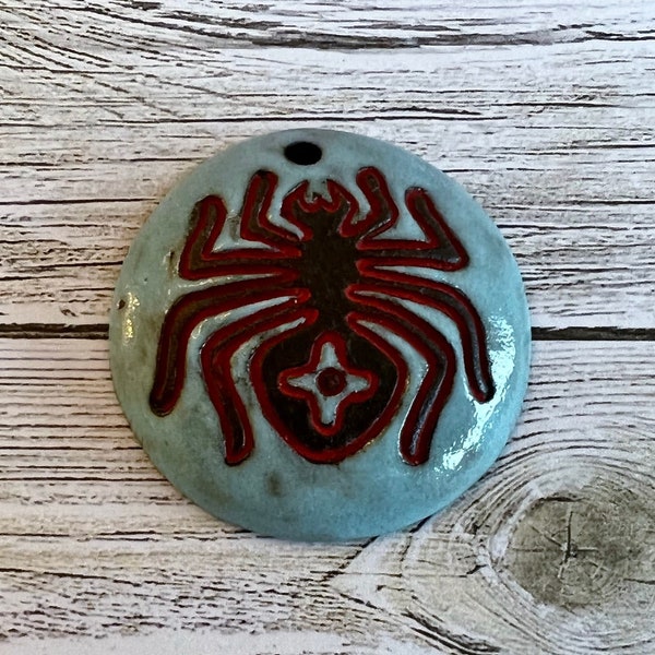 Black Widow Pendant, Arachnophobia Pendant, Black Clay Pendant, Round Domed Pendant, Halloween Pendant Bead