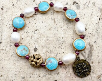 Lotus Gathering Bracelet, A Collection Of Thoughts, Colors, Textures, Shapes, Ideas and More, Then Accented with a Lotus Charm