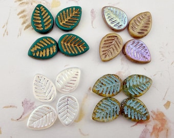 Czech Glass Dogwood Leaf, 12x16mm, Sets of 4