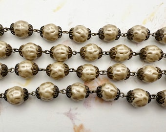 Alabastor Glass Satin Champagne Baroque Pearl Chain, Glass Baroque Pearls, Vintage Replica of Baroque Pearl Necklaces