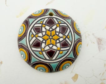 Geometric Design, One of a Kind Domed Pendant, Artisan Stoneware