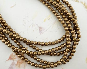 Bronze Glass Pearls: Shiny 4mm Beads (100 per strand)