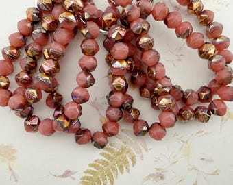 8mm English Cut, Salmon with Copper Rainbow Wash, 20 Beads per Strand