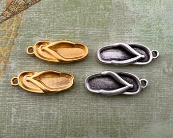 Flip Flop Charm, Antique Silver or Gold