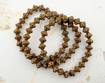 Saturn Beads, Green and Blue Turquoise Opaque Mix with Picasso Finish and Copper Wash